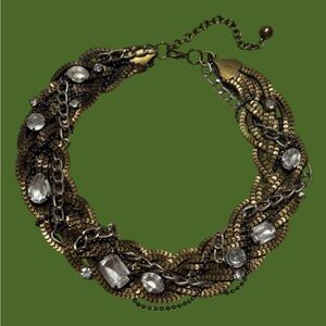 Vintage Statement Gold Silver Bronze Black Mesh Metal Choker Necklace